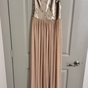 Gold Sequin and Tan Maxi Dress